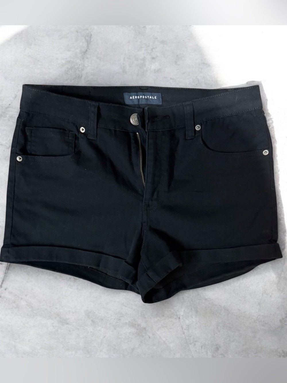 Aeropostale Black High Rise Denim Midi Shorts Cuffed Size 12 NWOT
